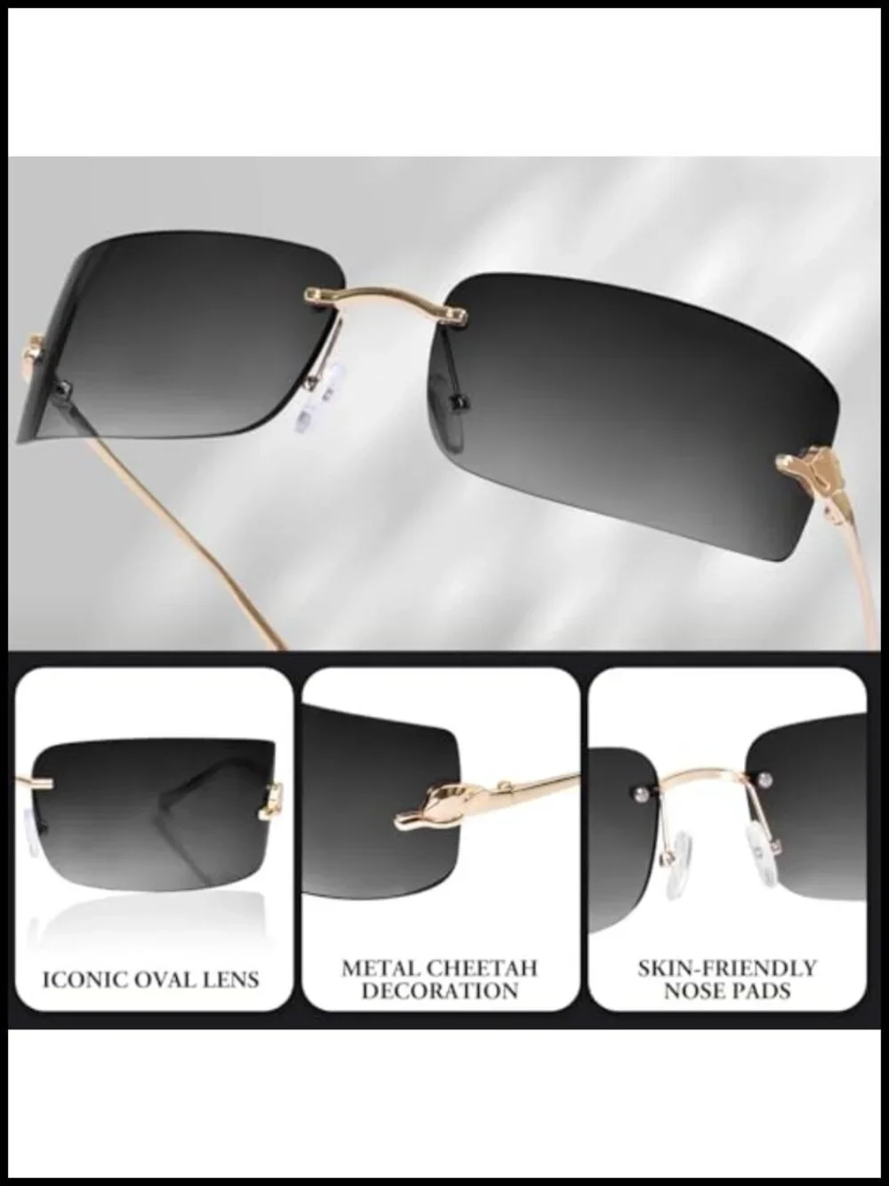 Rimless Retro Metal Sunglasses UV400 Protection Y2K Style